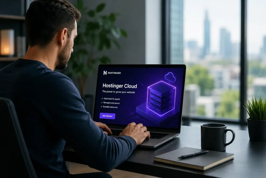 man on laptop sorting out his cloud hosting